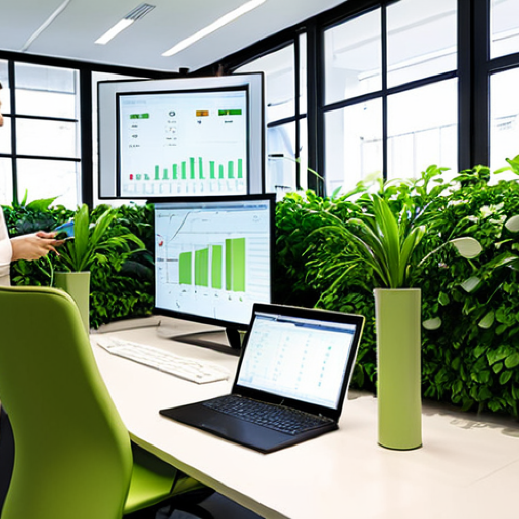 **

Prompt: "A bright, modern office space in Milan, Italy, showcasing a Building Automation system interface. The screen displays energy consumption data in real-time. Soft, natural light fills the room. Focus on the smart technology and efficient design, reflecting Italian style. Employees are working collaboratively, demonstrating teamwork in a sustainable environment. Green plants are visible, enhancing the eco-friendly atmosphere. High-resolution, detailed."

**