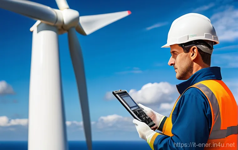 에너지기술자의 근무환경 변화 - **Prompt:** A diverse group of four energy technicians (two male, two female, all appearing to be in...