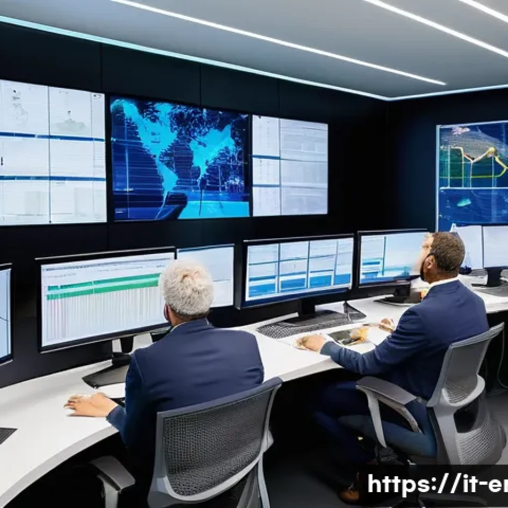 에너지기술 공기업 취업 전략 - A modern control room inside an Italian public energy company, featuring diverse engineers and techn...