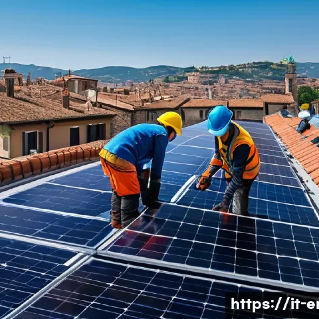 에너지기술자가 알아야 할 정책 - A modern Italian solar energy installation on a residential rooftop in a sunny urban environment, sh...