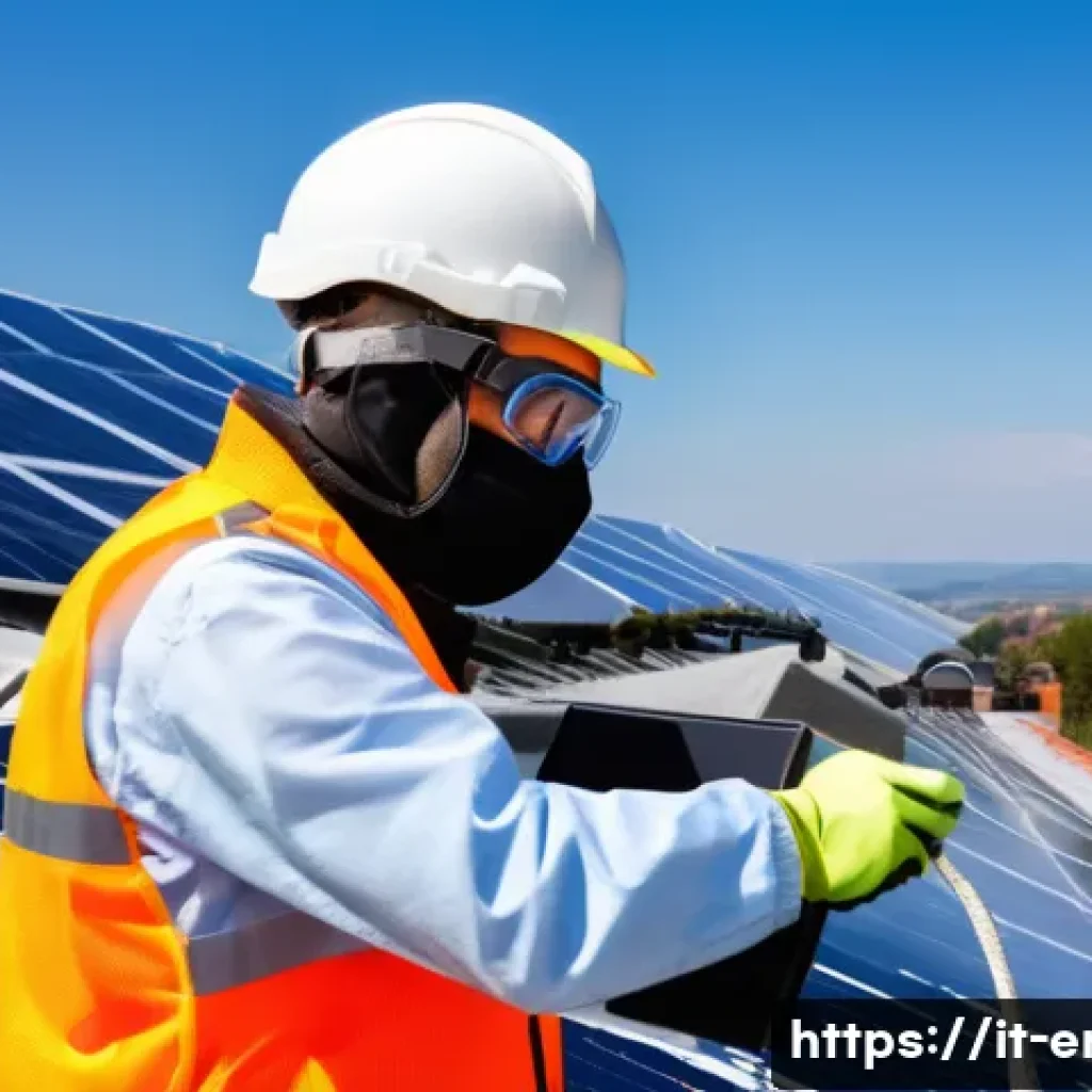 에너지기술자 관련 법규 정리 - A professional Italian energy technician wearing full personal protective equipment (PPE) including ...