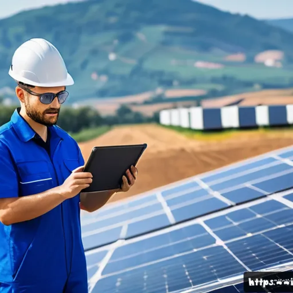 에너지 설비 유지보수 사례 - A high-tech solar photovoltaic power plant under bright daylight, featuring advanced predictive main...