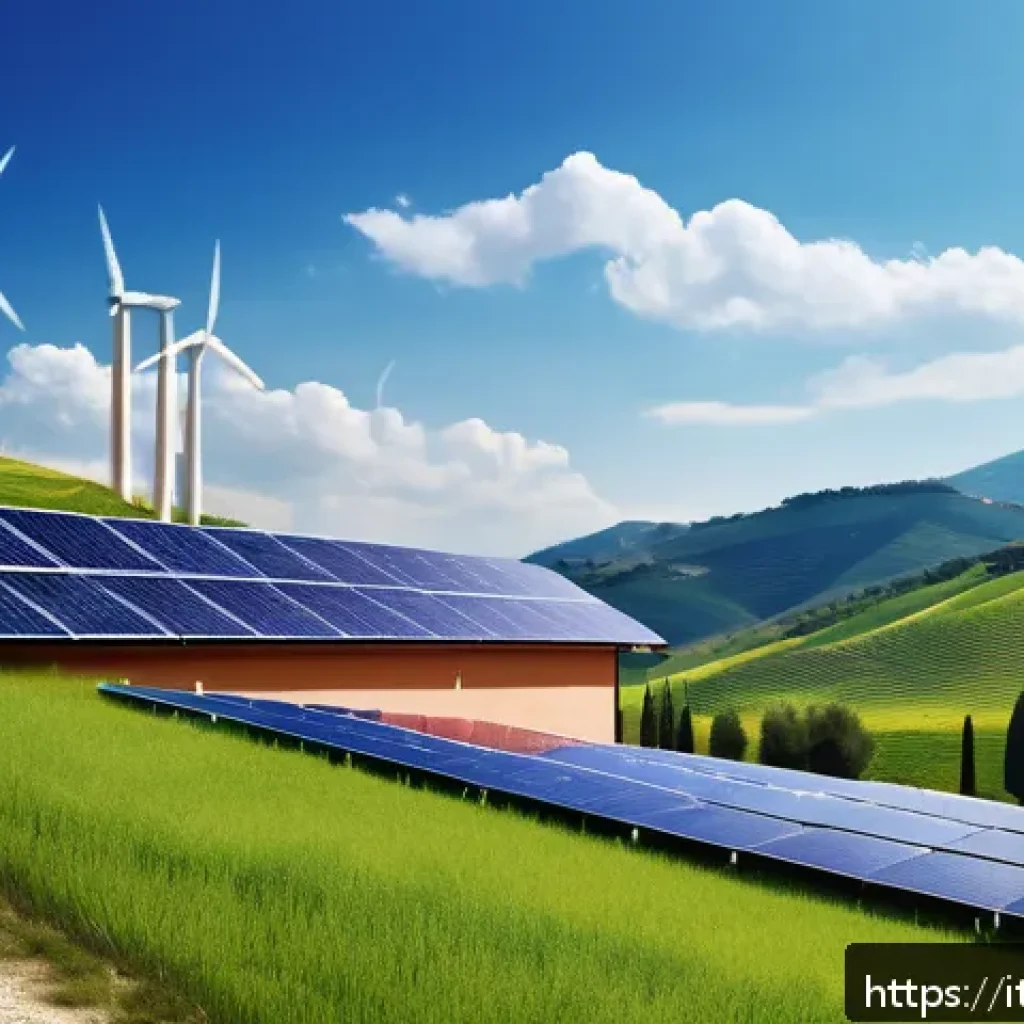 에너지기술자 필수 서적 10선 - A detailed, realistic illustration of a modern renewable energy system in Italy, featuring solar pan...