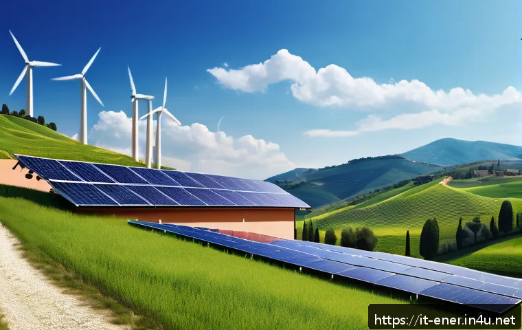 에너지기술자 필수 서적 10선 - A detailed, realistic illustration of a modern renewable energy system in Italy, featuring solar pan...