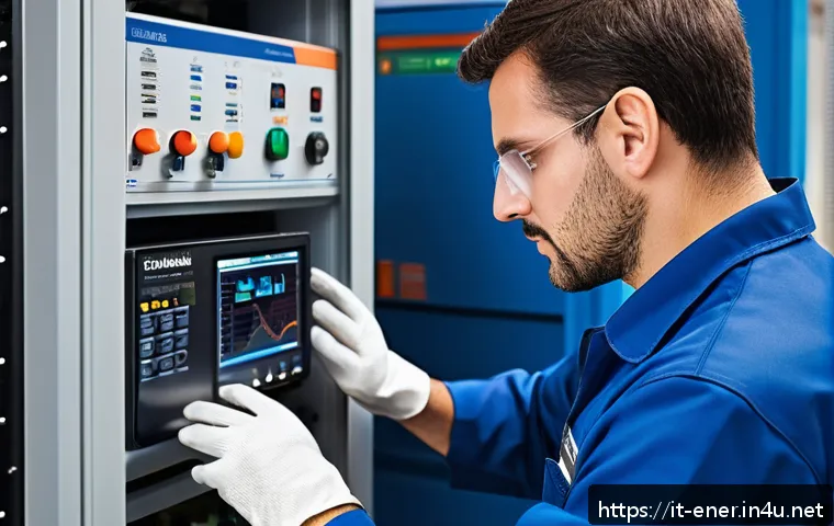 에너지기술자의 필수 장비와 도구 - A professional energy technician using a modern wireless electrical network analyzer in an Italian i...