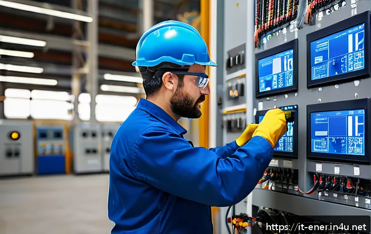 에너지기술자 자격증 응시 요건 - A professional energy technician wearing a modern blue and gray work uniform with safety gloves and ...