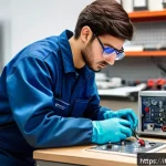 Home 21 에너지기술 실기 시험 실수 방지 팁 - A focused young adult Italian technician practicing practical exam skills in a clean, organized work...