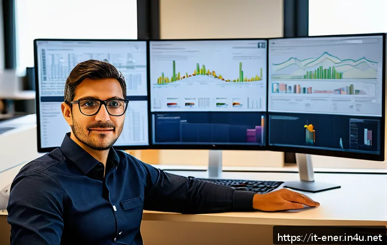 에너지 설비 설계 소프트웨어 리뷰 - A professional energy engineer working on a sleek modern computer with an intuitive, clean graphical...