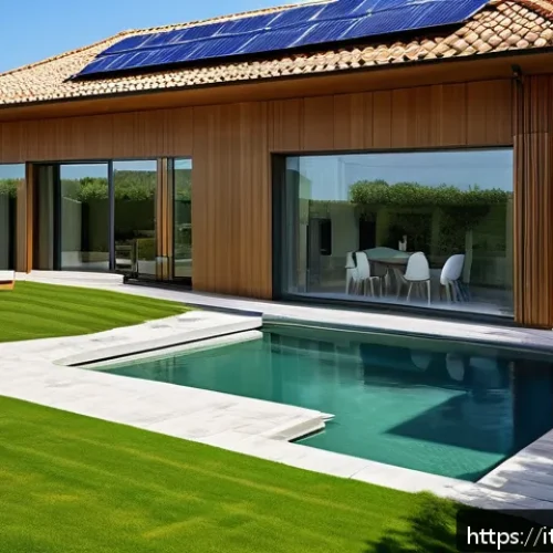 Home 17 에너지 기술과 탄소중립 목표 - A modern Italian suburban home featuring an advanced smart energy management system; visible smart m...