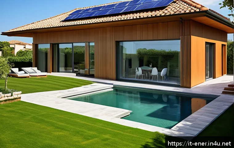 에너지 기술과 탄소중립 목표 - A modern Italian suburban home featuring an advanced smart energy management system; visible smart m...